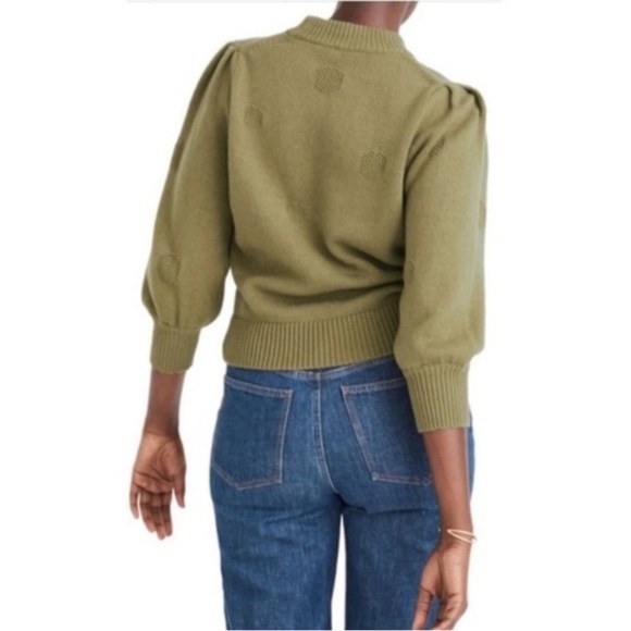 Madewell Vintage Green Dotted Eaton Puff-Sleeve Pullover Sweater Size XS - Picture 2 of 7